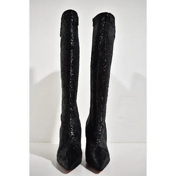 Christian Louboutin Kate Botta 100 Black Velours Papillon Knee Heel Boot 37.5 - Picture 7 of 12